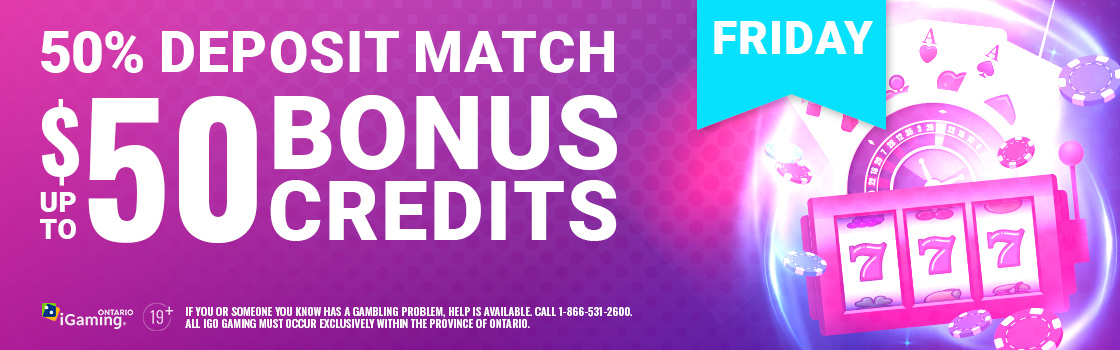 Welcome to the 50% Deposit Match up to $50 Slot Bonus Credits promotion